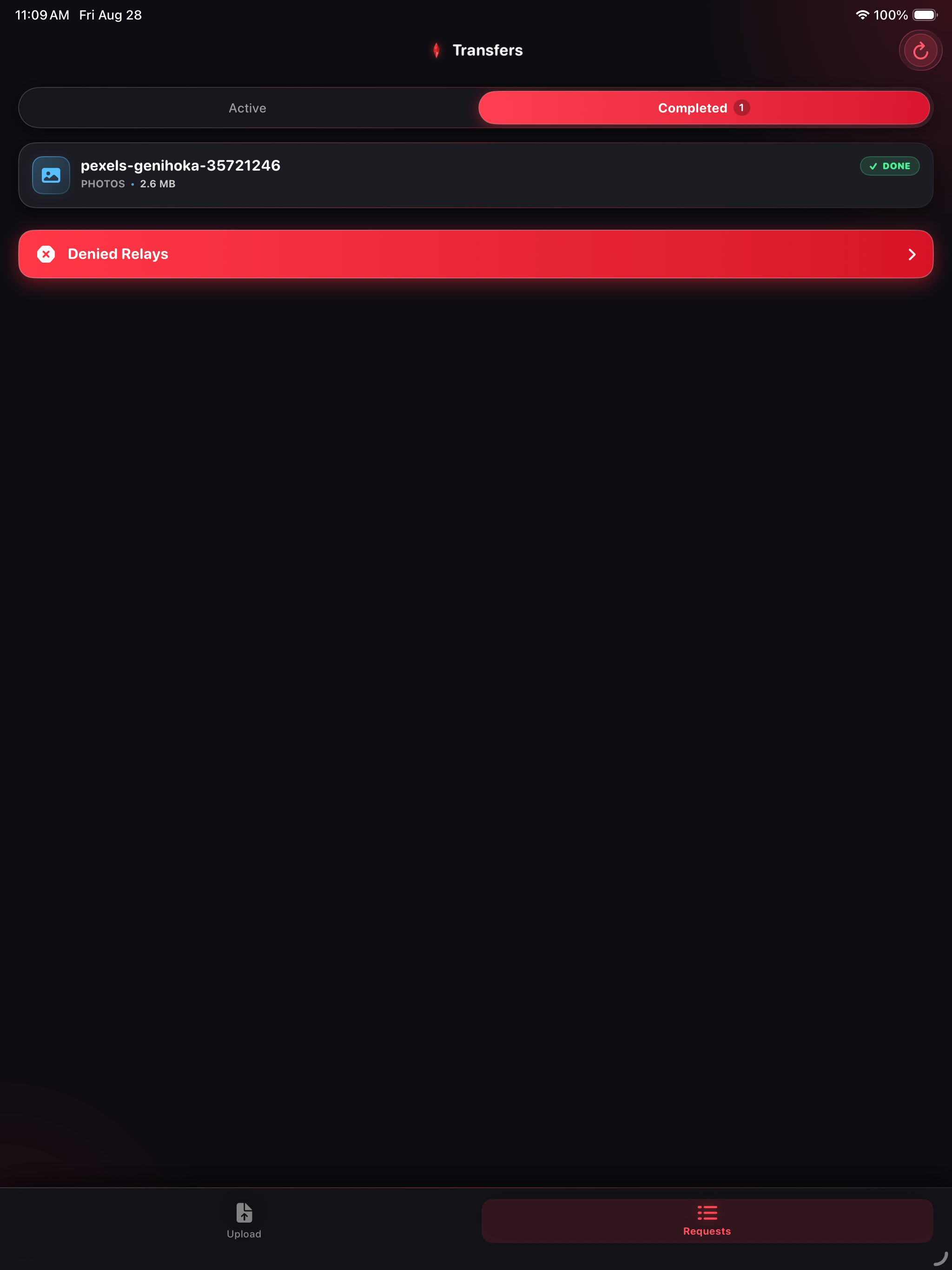 iPad Completed Request List